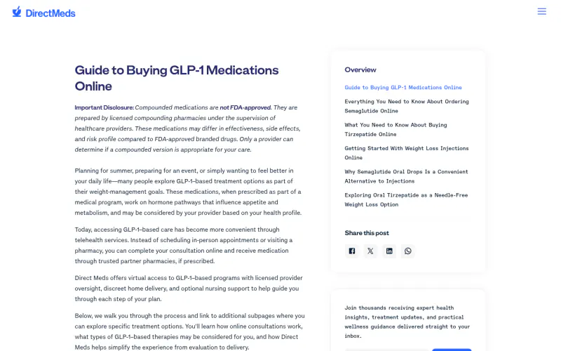 Direct Meds GLP-1 website screenshot
