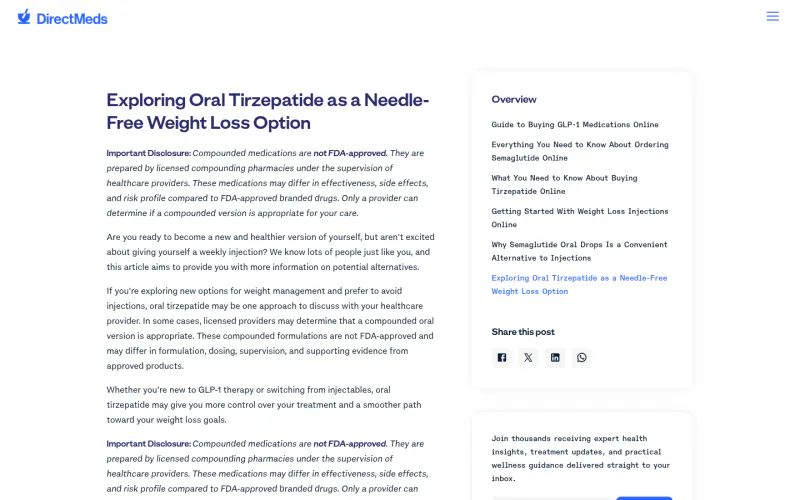 Direct Meds GLP-1 website screenshot