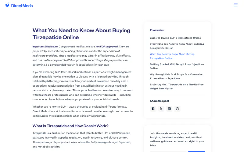 Direct Meds GLP-1 website screenshot