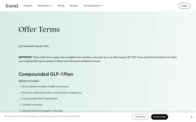 Found pricing page screenshot