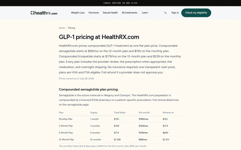 HealthRX website screenshot
