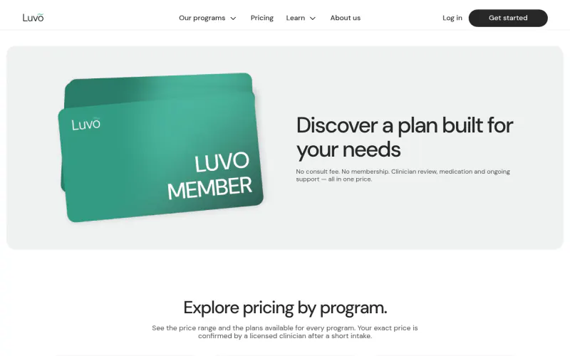 Luvo Health pricing page screenshot