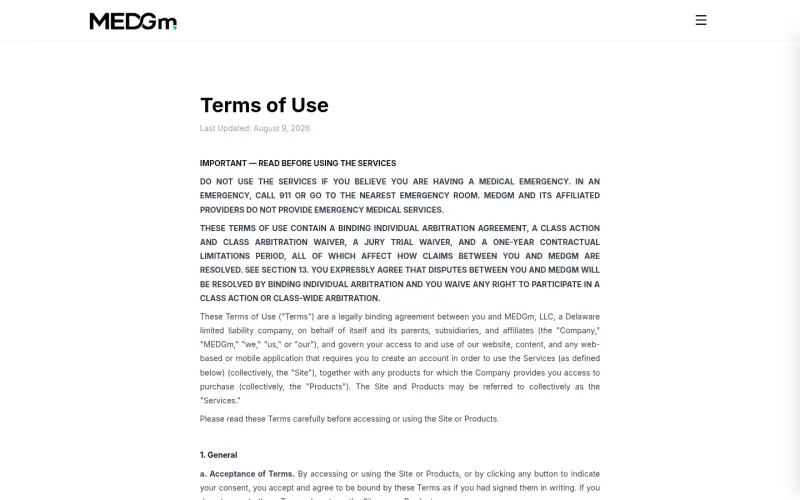 MEDGm terms page screenshot