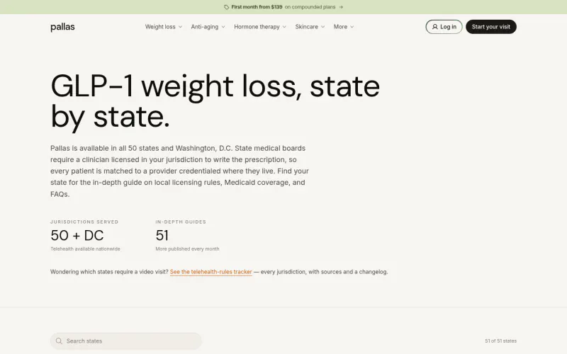 Pallas Health website screenshot