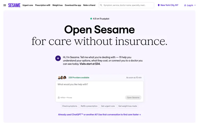 Sesame Care homepage