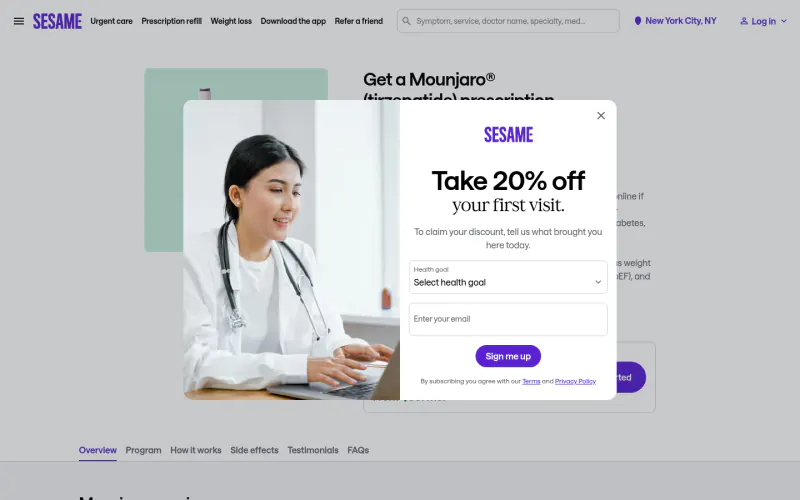 Sesame Care pricing page screenshot